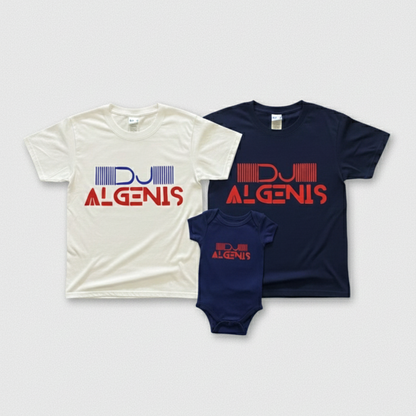 Two personalized DJ Algenis T-shirts and matching baby bodysuit