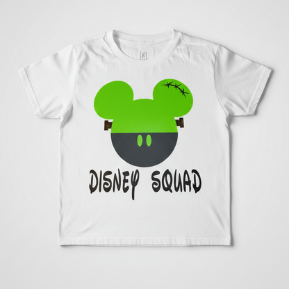 White personalized T-shirt with green and black Disney Squad design